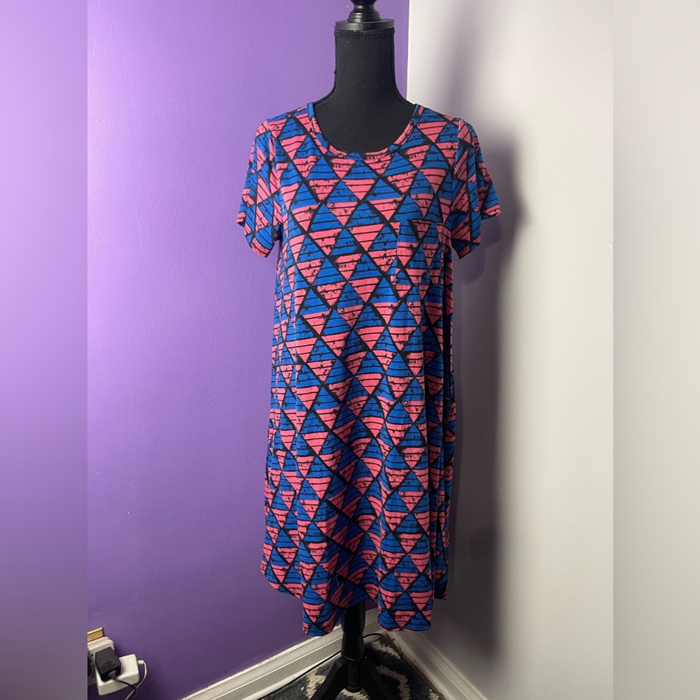 Pink and blue LulaRoe Carly dress size medium